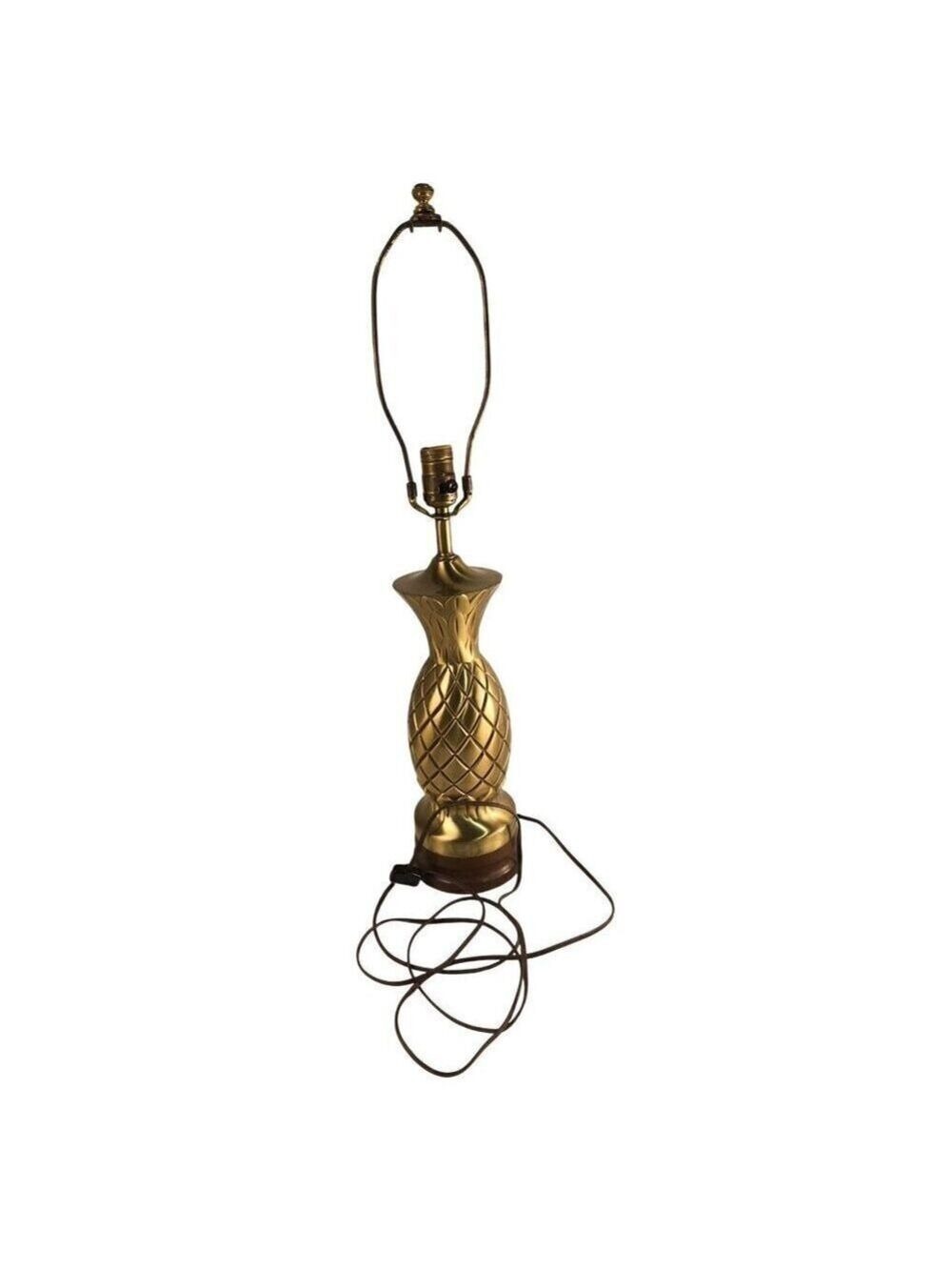 Brass Pineapple Table Lamp Wood Base Mid Century 1960s Lighting